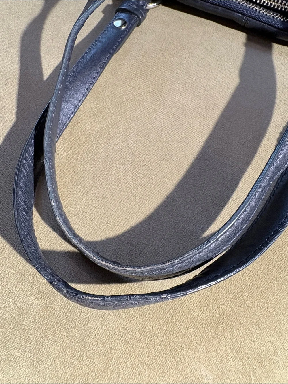 Coach Dark Navy Pearlescent Leather Double-Zip Shoulder Bag with Turn-Lock